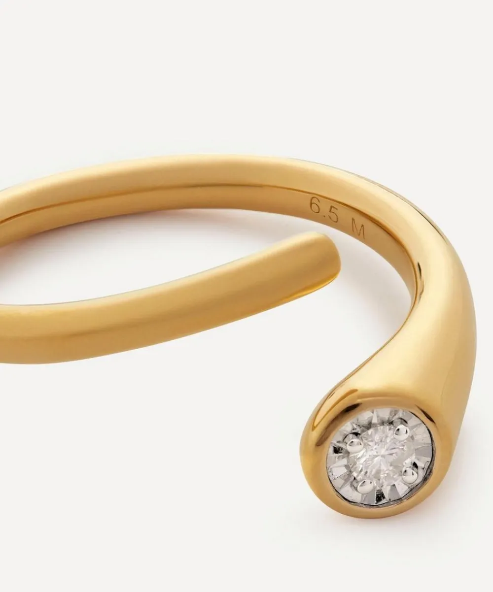 Monica Vinader Rings^18ct Gold Plated Vermeil Sterling Silver Diamond Essential Wrap Ring