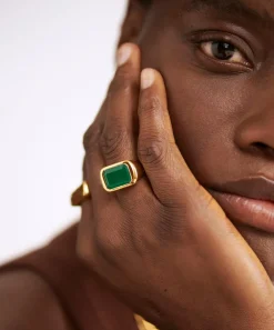 Monica Vinader Rings^18ct Gold Plated Vermeil Sterling Silver Power Green Onyx Cocktail Ring