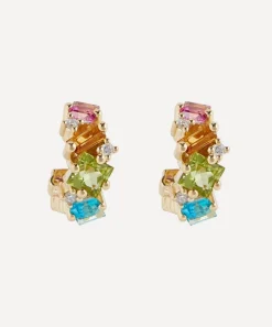 Suzanne Kalan Earrings|Earrings^14ct Gold Rainbow Diamond Cluster Mini Hoop Earrings