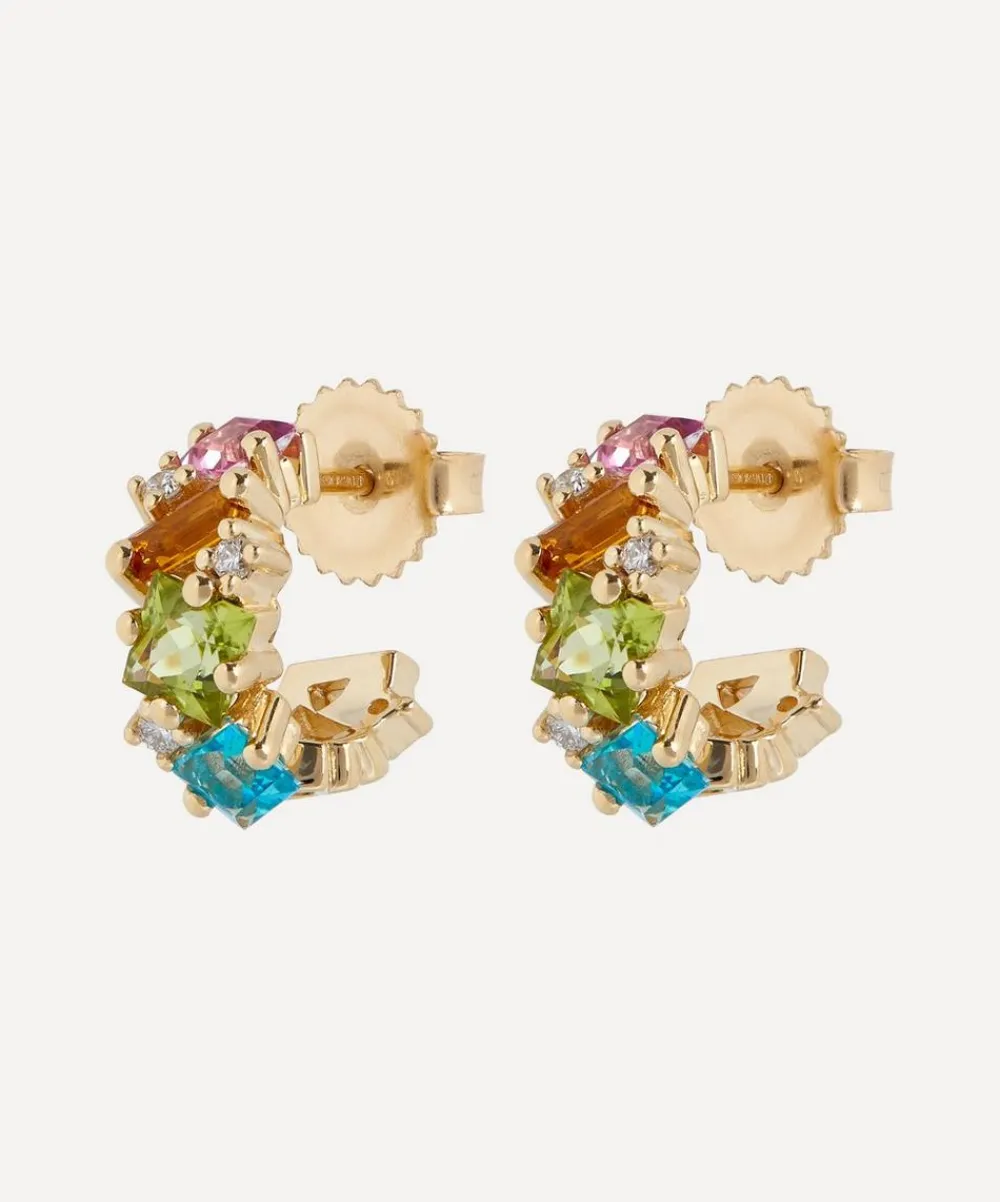 Suzanne Kalan Earrings|Earrings^14ct Gold Rainbow Diamond Cluster Mini Hoop Earrings