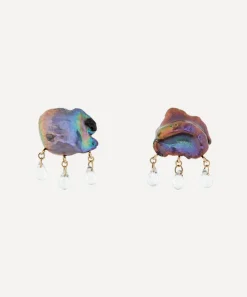 Rachel Quinn Earrings|Earrings^14ct Gold Rainy Day Peacock Pearl and White Topaz Cloud Stud Earrings