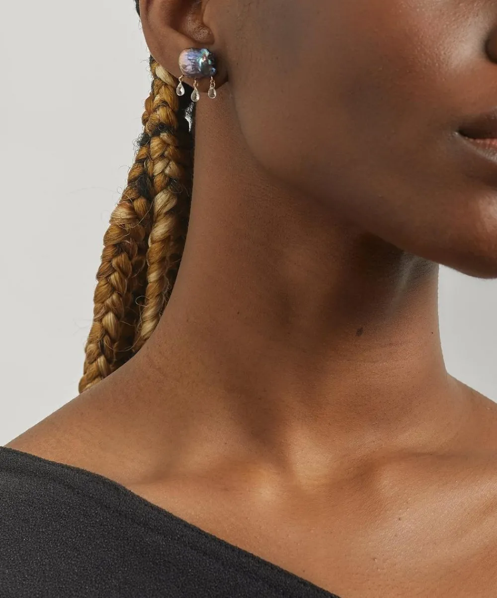 Rachel Quinn Earrings|Earrings^14ct Gold Rainy Day Peacock Pearl and White Topaz Cloud Stud Earrings