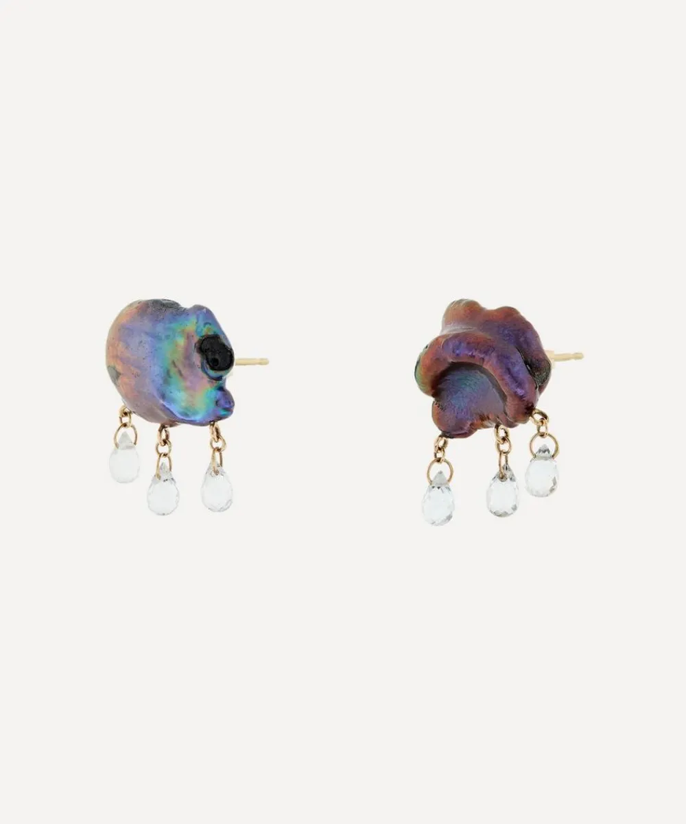 Rachel Quinn Earrings|Earrings^14ct Gold Rainy Day Peacock Pearl and White Topaz Cloud Stud Earrings