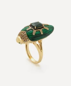 Bibi van der Velden Rings|Rings^18ct Gold Scarab Malachite and Green Tourmaline Ring