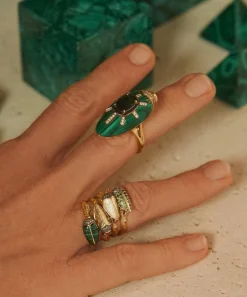 Bibi van der Velden Rings|Rings^18ct Gold Scarab Malachite and Green Tourmaline Ring