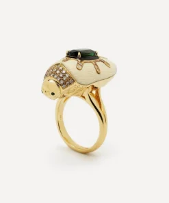 Bibi van der Velden Rings|Rings^18ct Gold Scarab Mammoth and Green Tourmaline Ring