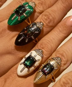 Bibi van der Velden Rings|Rings^18ct Gold Scarab Mammoth and Green Tourmaline Ring