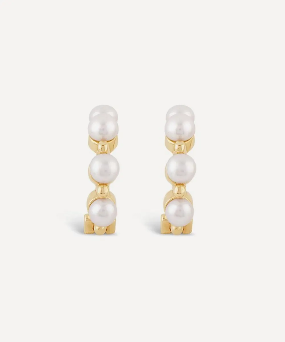 Dinny Hall Earrings^9ct Gold Shuga Pearl Huggie Hoop Earrings