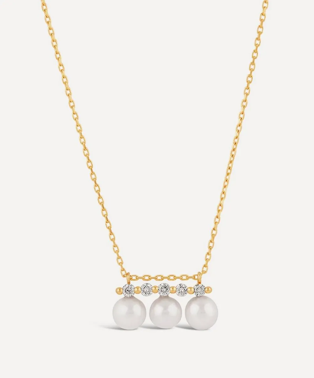 Dinny Hall Necklaces^9ct Gold Shuga Triple Pearl and Five Diamond Pendant Necklace