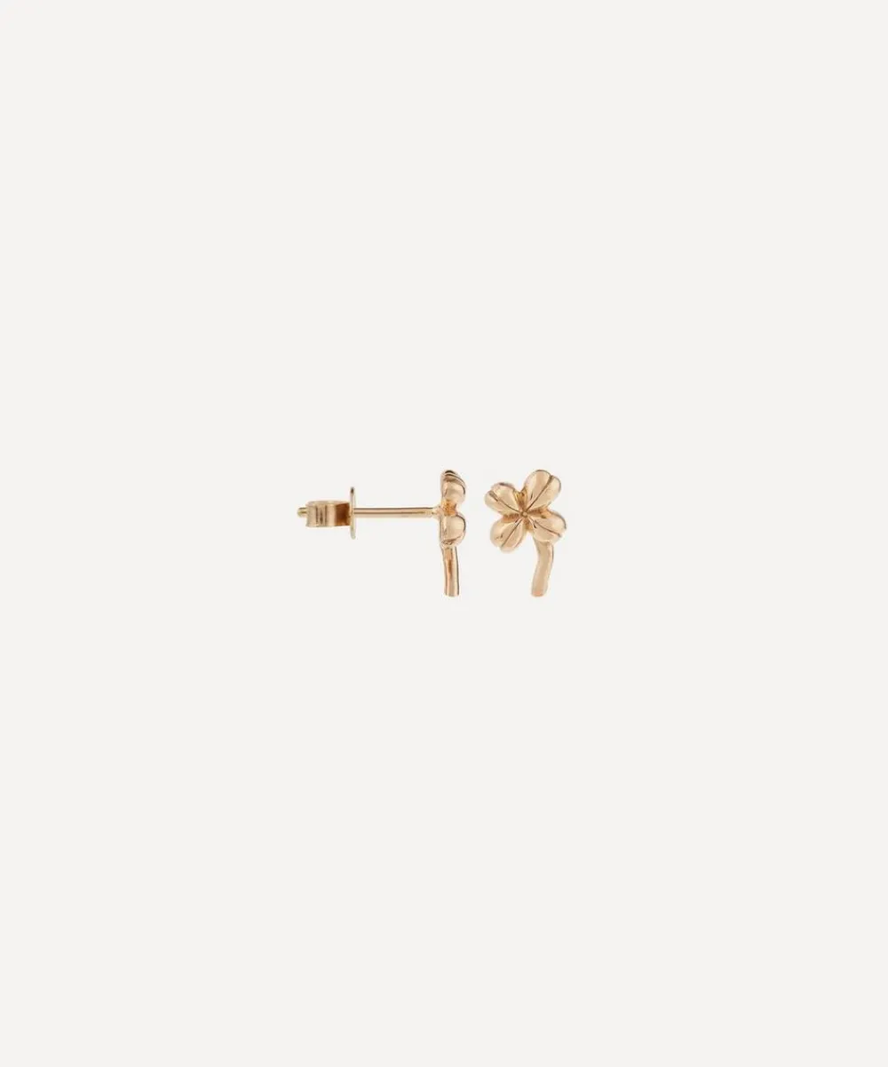 Anna + Nina Earrings^14ct Gold Single Lucky Clover Stud Earring