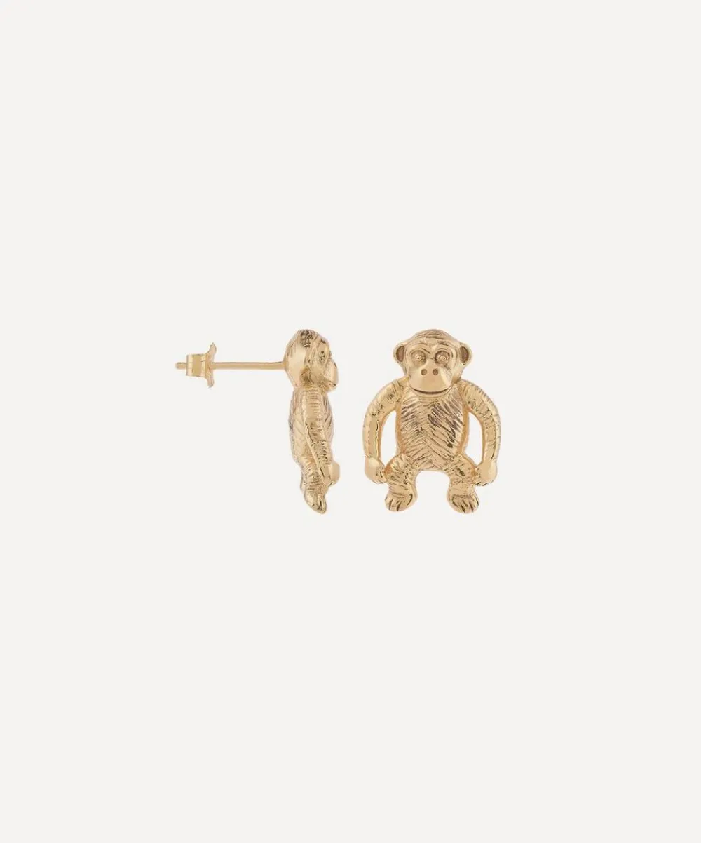 Anna + Nina Earrings^9ct Gold Single Regal Monkey Stud Earring