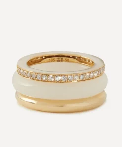 By Pariah Rings|Rings^14ct Gold Slim Classic Trilogy Stack White Jasper Ring
