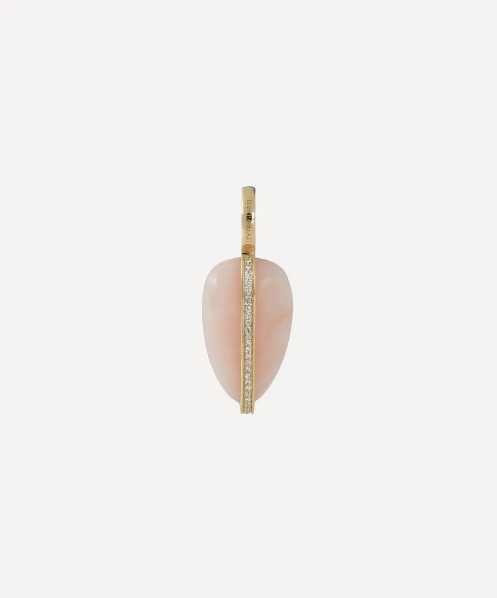 By Pariah Charms & Pendants|Charms & Pendants^14ct Gold Small Diamond Pink Opal Pebble Pendant