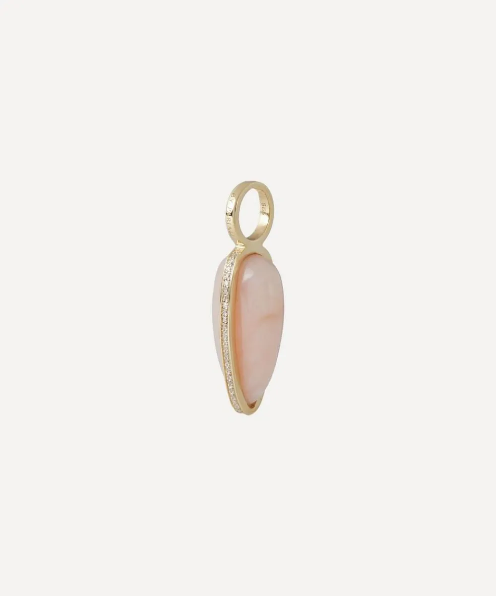 By Pariah Charms & Pendants|Charms & Pendants^14ct Gold Small Diamond Pink Opal Pebble Pendant