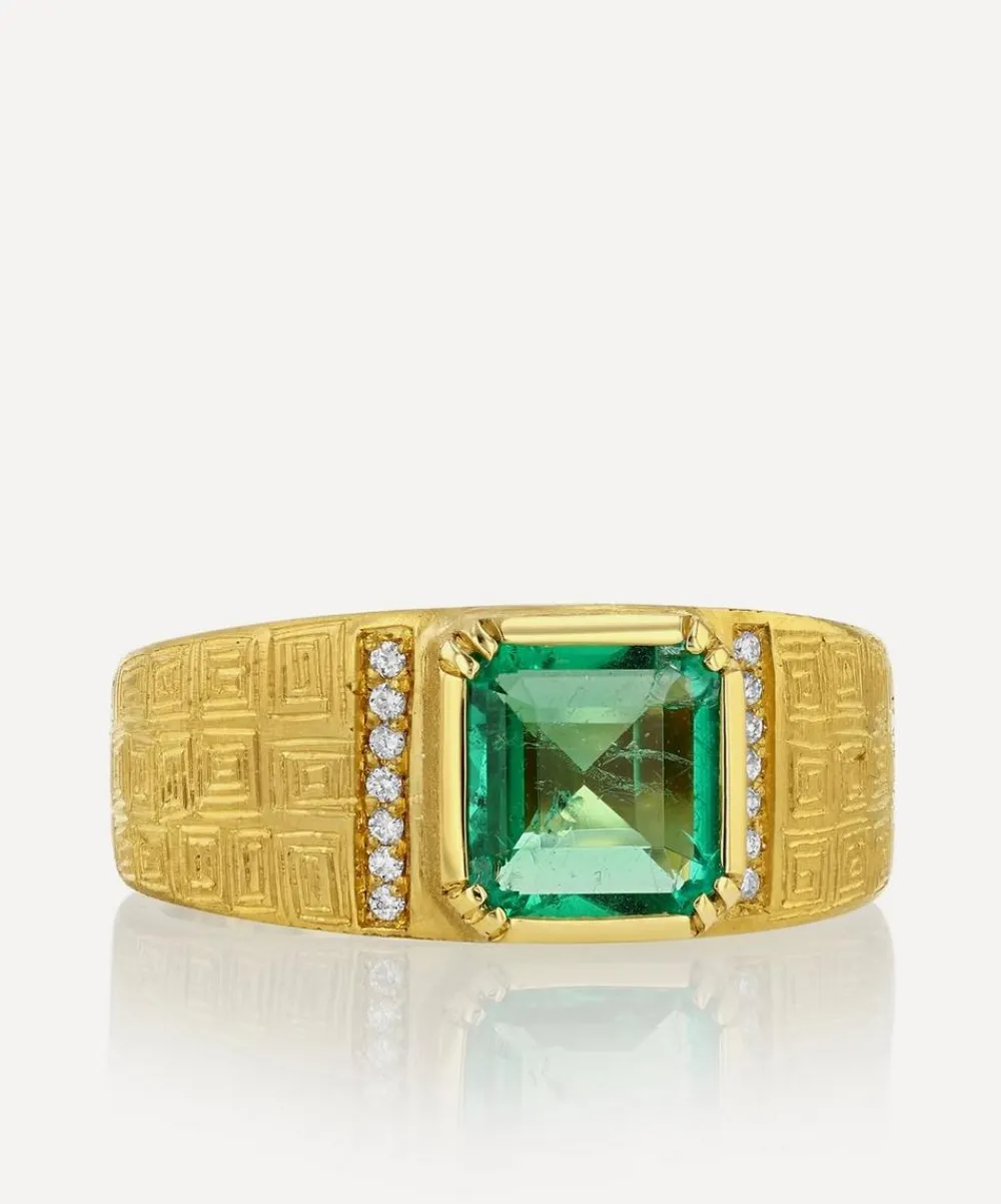 Brooke Gregson Rings|Rings^18ct Gold Talisman Shield Emerald Engraved Ring