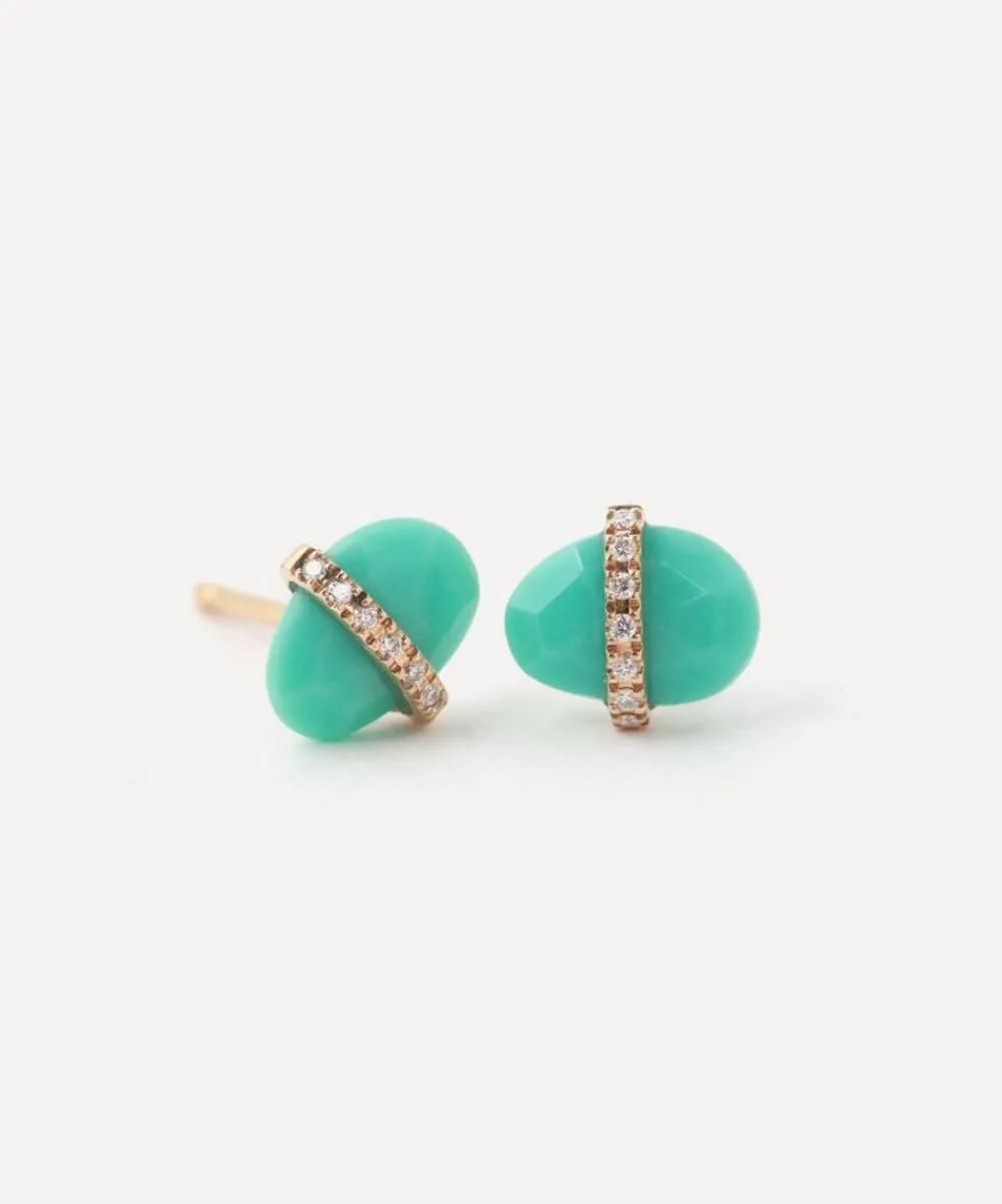 Melissa Joy Manning Earrings|Earrings^14ct Gold Turquoise Micropave Bezel Stud Earrings