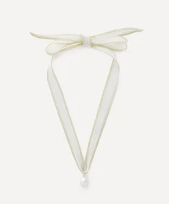 Mizuki Necklaces^14ct Gold White Silk and Diamond Pearl Necklace