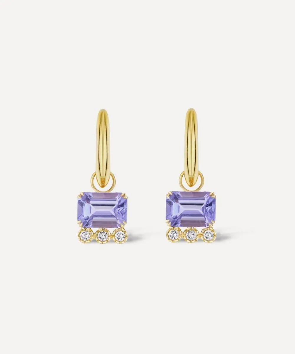 Dinny Hall Earrings|Earrings^14ct Gold Wildflower Betony Tanzanite and Diamond Drop Hoop Earrings