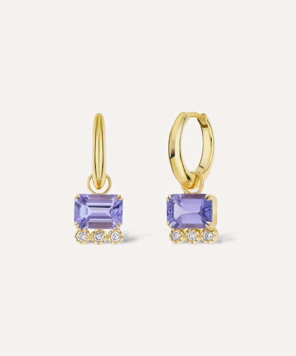 Dinny Hall Earrings|Earrings^14ct Gold Wildflower Betony Tanzanite and Diamond Drop Hoop Earrings