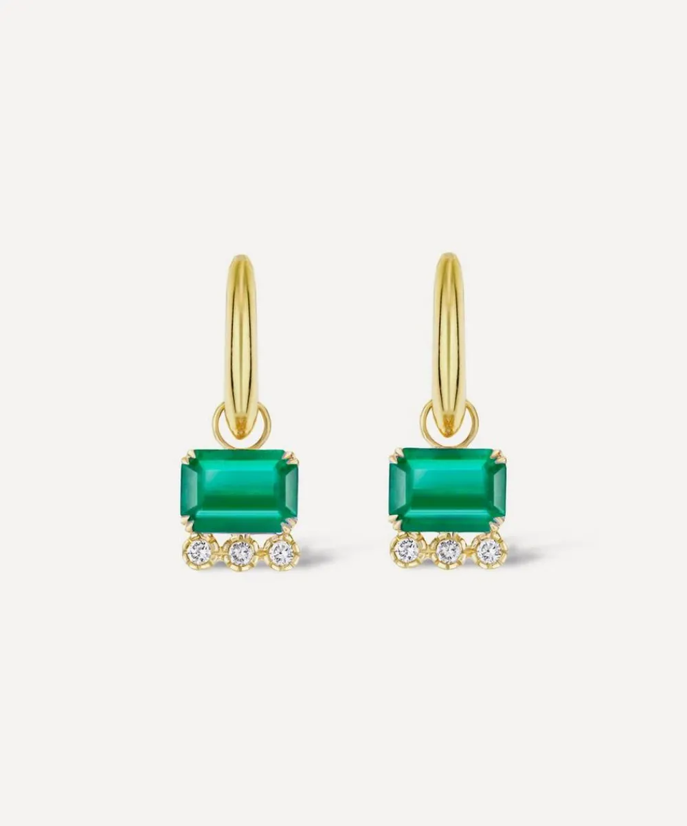 Dinny Hall Earrings|Earrings^14ct Gold Wildflower Betony Emerald and Diamond Drop Hoop Earrings