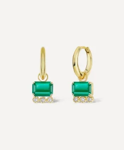 Dinny Hall Earrings|Earrings^14ct Gold Wildflower Betony Emerald and Diamond Drop Hoop Earrings