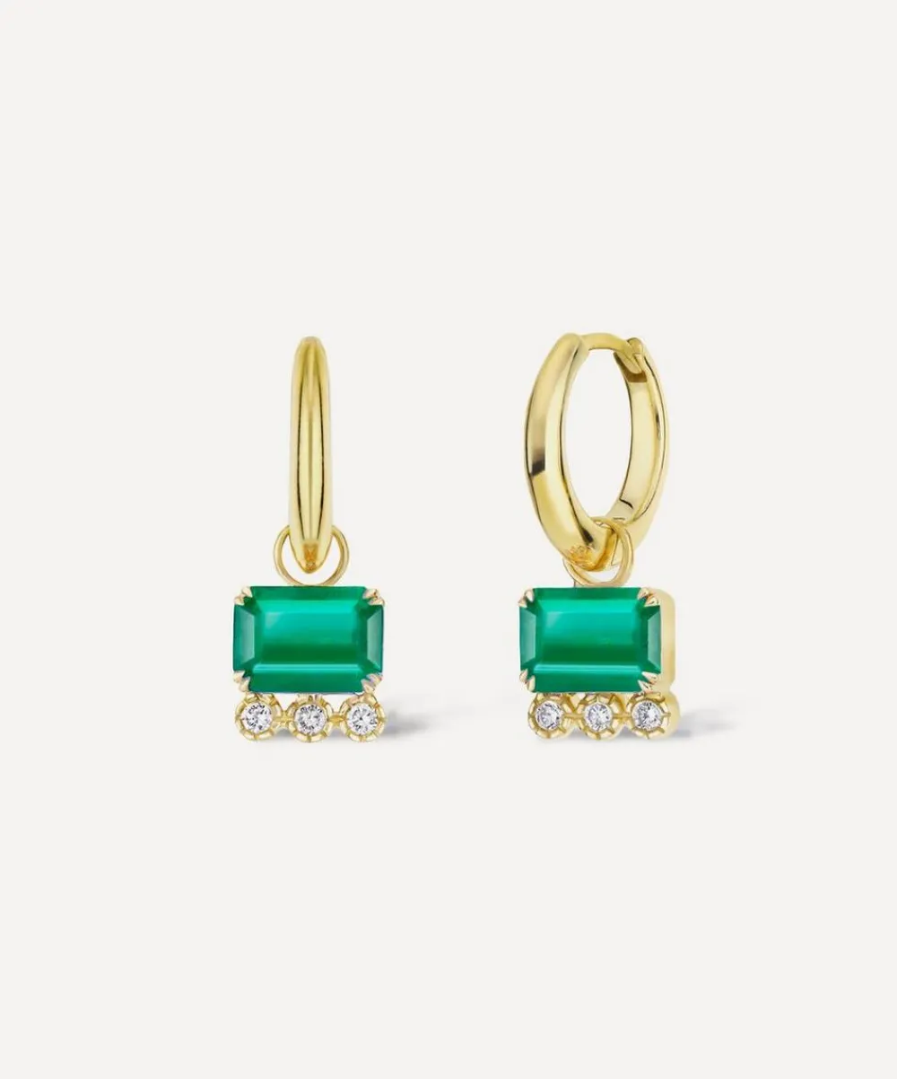 Dinny Hall Earrings|Earrings^14ct Gold Wildflower Betony Emerald and Diamond Drop Hoop Earrings