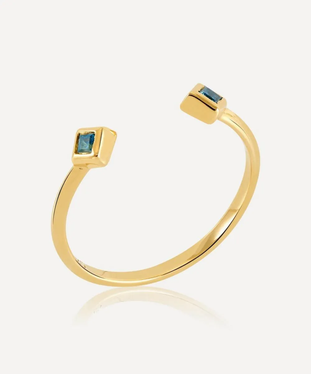 Rachel Jackson Rings^22ct Gold-Plated Adjustable Blue Topaz Deco Ring