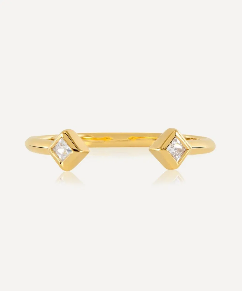 Rachel Jackson Rings^22ct Gold-Plated Adjustable White Topaz Deco Ring