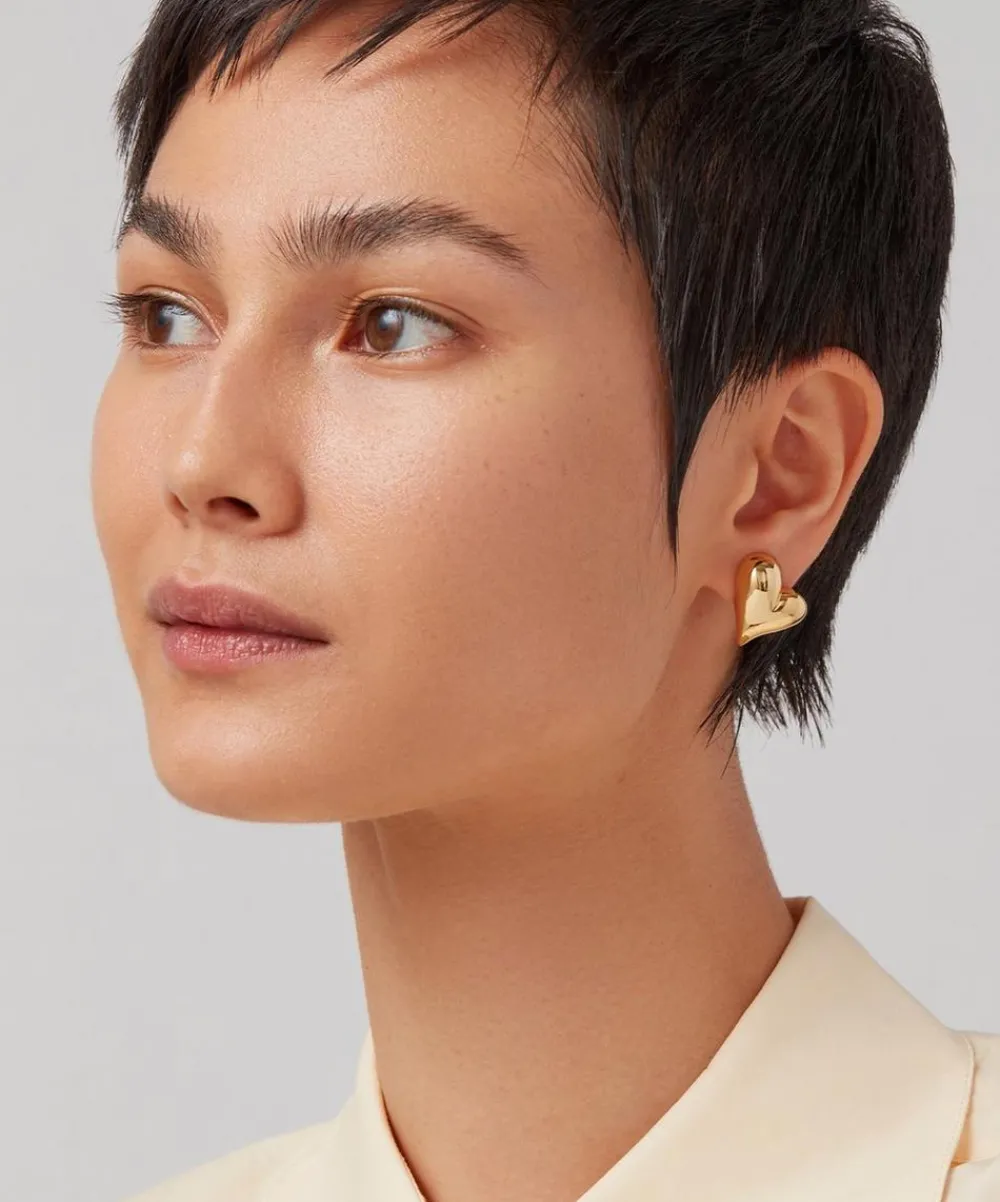 JENNY BIRD Earrings^14ct Gold-Plated Art Heart Button Stud Earrings