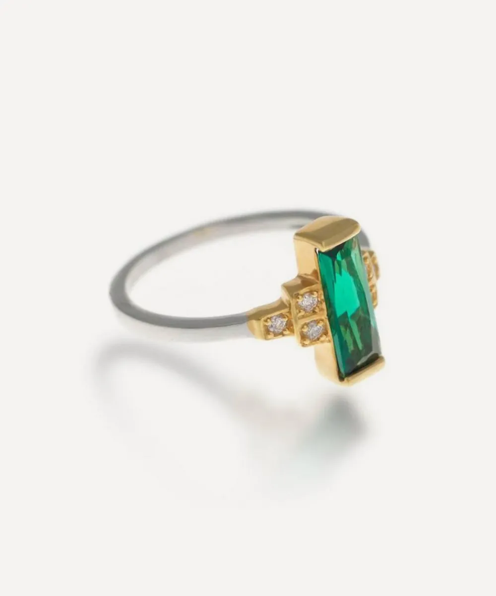 Laura Vann Rings^18ct Gold-Plated Audrey Green Ring