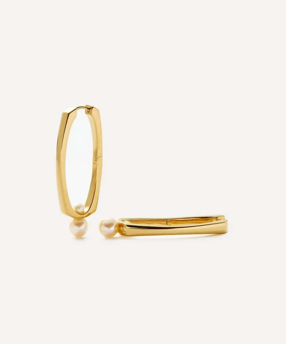 Missoma Earrings^18ct Gold-Plated Button Pearl Ovate Hoop Earrings