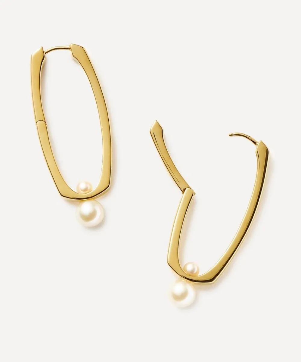 Missoma Earrings^18ct Gold-Plated Button Pearl Ovate Hoop Earrings