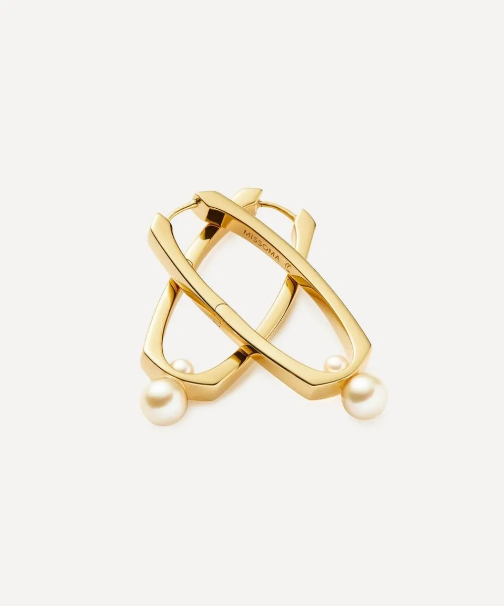 Missoma Earrings^18ct Gold-Plated Button Pearl Ovate Hoop Earrings