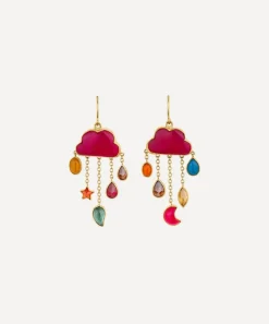 Grainne Morton Earrings^18ct Gold-Plated Cloud and Rain Rani Chalcedony Chain Drop Earrings