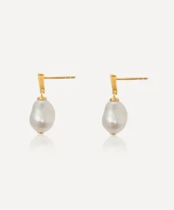 V by Laura Vann Earrings^18ct Gold-Plated Coco Pearl Drop Earrings