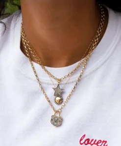 Kirstie Le Marque Necklaces^9ct Gold-Plated Diamond Chunky Lock Pendant Necklace