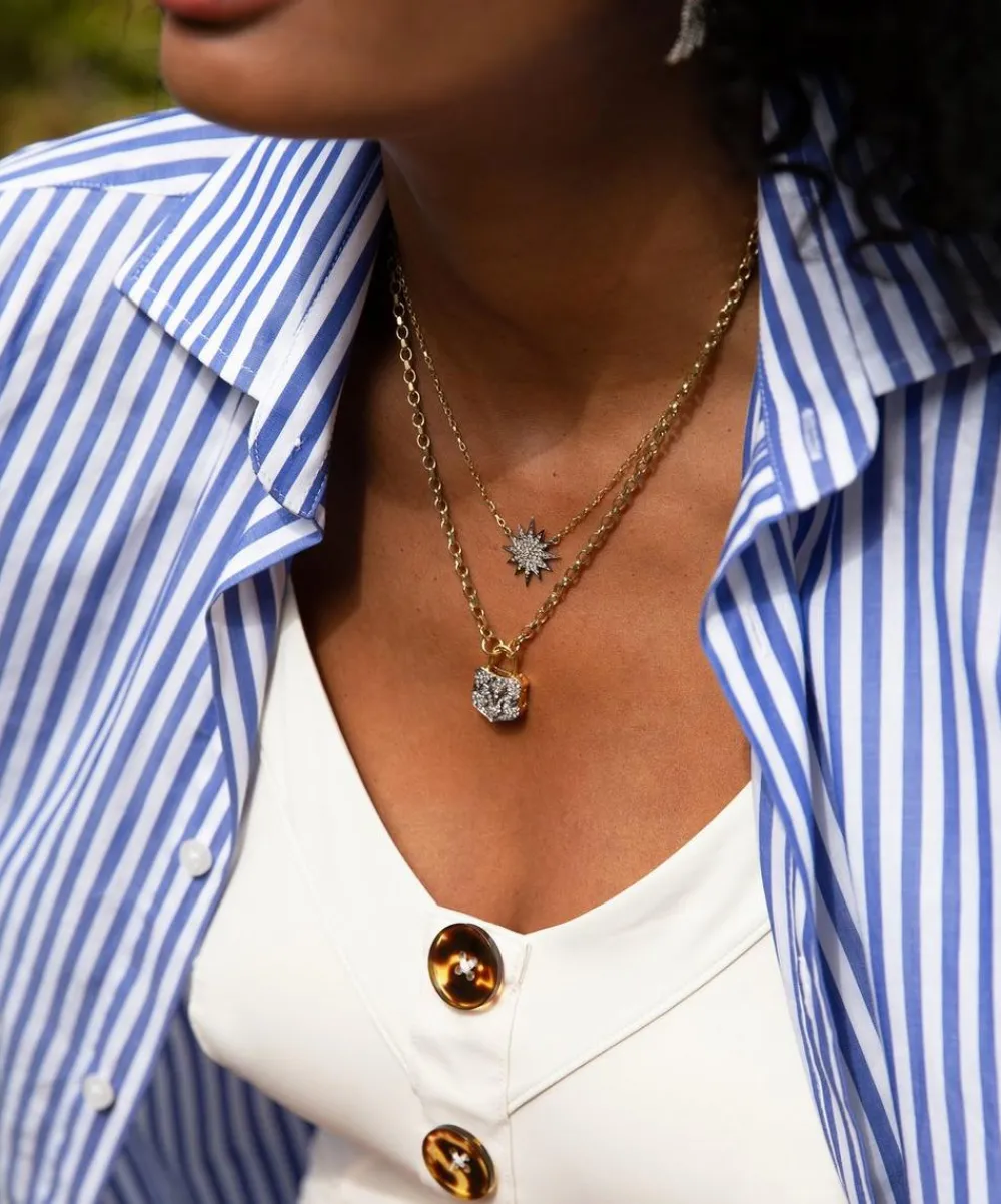 Kirstie Le Marque Necklaces^9ct Gold-Plated Diamond Chunky Lock Pendant Necklace