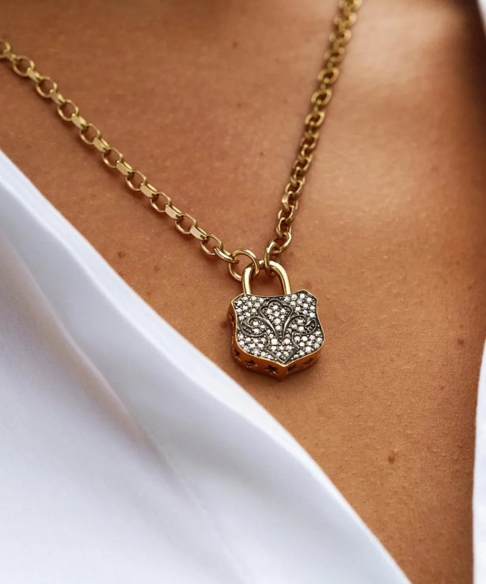 Kirstie Le Marque Necklaces^9ct Gold-Plated Diamond Chunky Lock Pendant Necklace