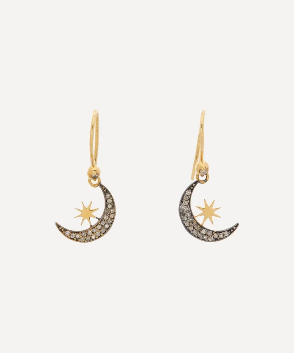 Kirstie Le Marque Earrings^9ct Gold-Plated Diamond Moon And Stars Drop Earrings