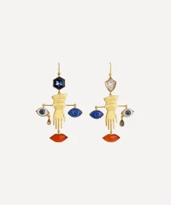Grainne Morton Earrings^18ct Gold-Plated Glove and Face Charm Drop Earrings