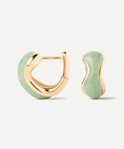 PDPAOLA Earrings^18ct Gold-Plated Green Aventurine Musa Huggie Hoop Earrings
