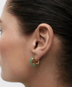 PDPAOLA Earrings^18ct Gold-Plated Green Aventurine Musa Huggie Hoop Earrings