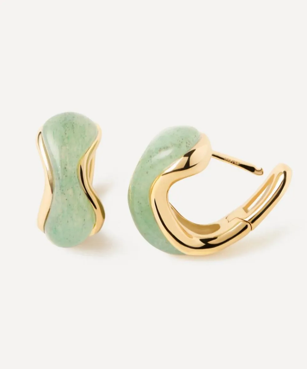 PDPAOLA Earrings^18ct Gold-Plated Green Aventurine Musa Huggie Hoop Earrings