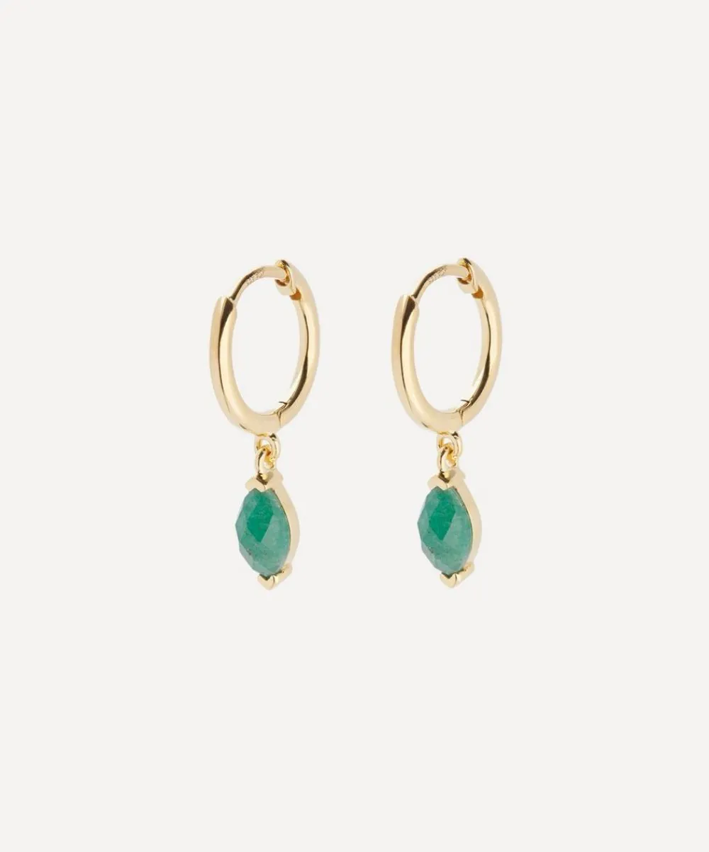 PDPAOLA Earrings^18ct Gold-Plated Green Aventurine Nomad Hoop Earrings