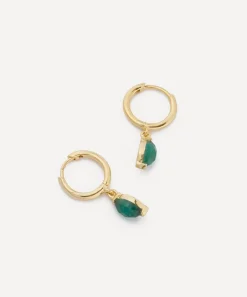 PDPAOLA Earrings^18ct Gold-Plated Green Aventurine Nomad Hoop Earrings