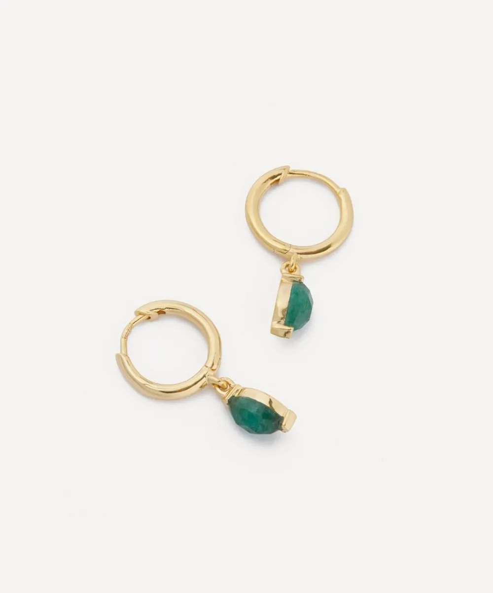 PDPAOLA Earrings^18ct Gold-Plated Green Aventurine Nomad Hoop Earrings