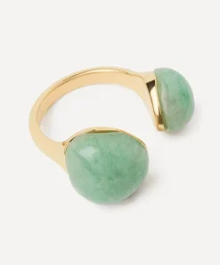 PDPAOLA Rings^18ct Gold-Plated Green Aventurine Gravity Ring