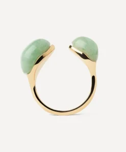 PDPAOLA Rings^18ct Gold-Plated Green Aventurine Gravity Ring