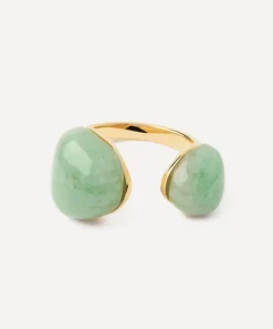 PDPAOLA Rings^18ct Gold-Plated Green Aventurine Gravity Ring