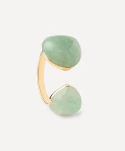 PDPAOLA Rings^18ct Gold-Plated Green Aventurine Gravity Ring